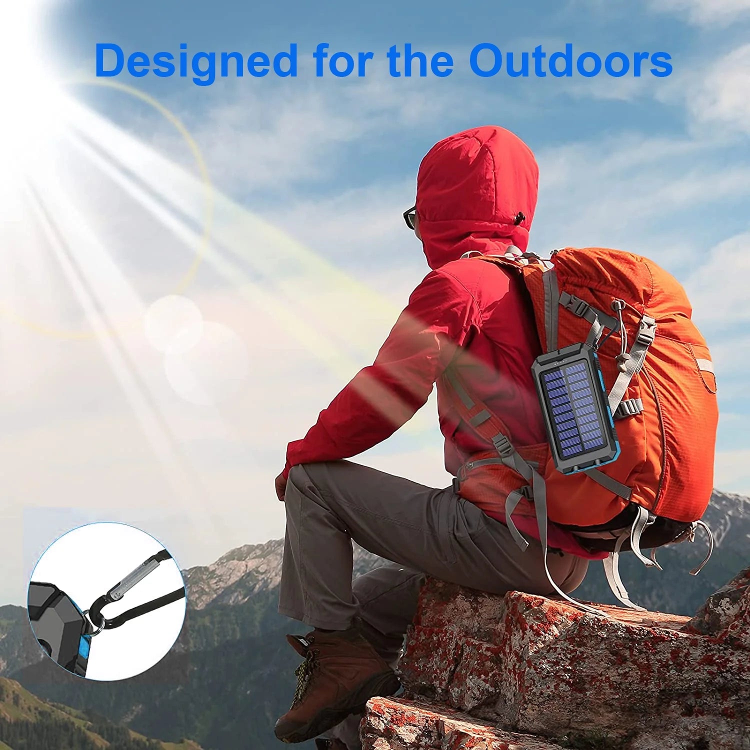 20000Mah Solar Charger for Cell Phone Iphone, Portable Solar Power Bank with Dual 5V USB Ports, 2 LED Light Flashlight, Compass Battery Pack for Outdoor Camping Hiking (Blue)
