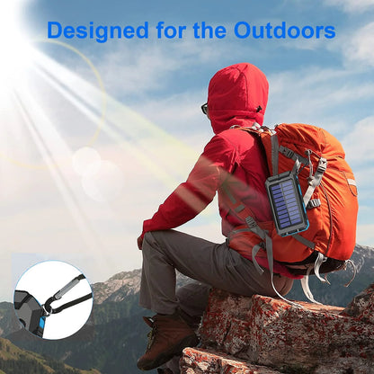 20000Mah Solar Charger for Cell Phone Iphone, Portable Solar Power Bank with Dual 5V USB Ports, 2 LED Light Flashlight, Compass Battery Pack for Outdoor Camping Hiking (Blue)