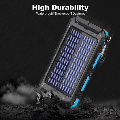 20000Mah Solar Charger for Cell Phone Iphone, Portable Solar Power Bank with Dual 5V USB Ports, 2 LED Light Flashlight, Compass Battery Pack for Outdoor Camping Hiking (Blue)