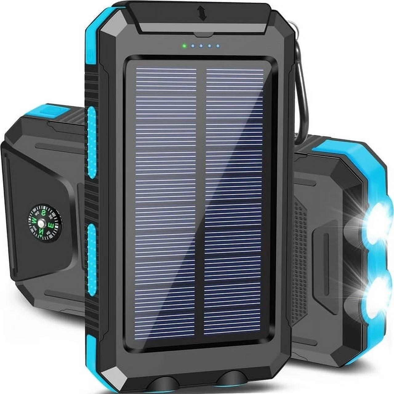20000Mah Solar Charger for Cell Phone Iphone, Portable Solar Power Bank with Dual 5V USB Ports, 2 LED Light Flashlight, Compass Battery Pack for Outdoor Camping Hiking (Blue)