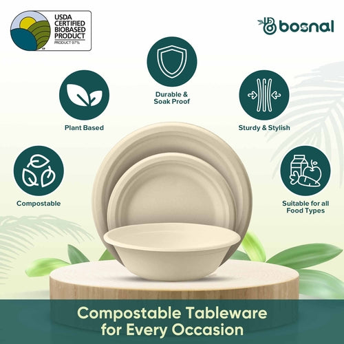 Bosnal – Sugarcane Bagasse Compostable 10 inch & 7 inch Round Plates