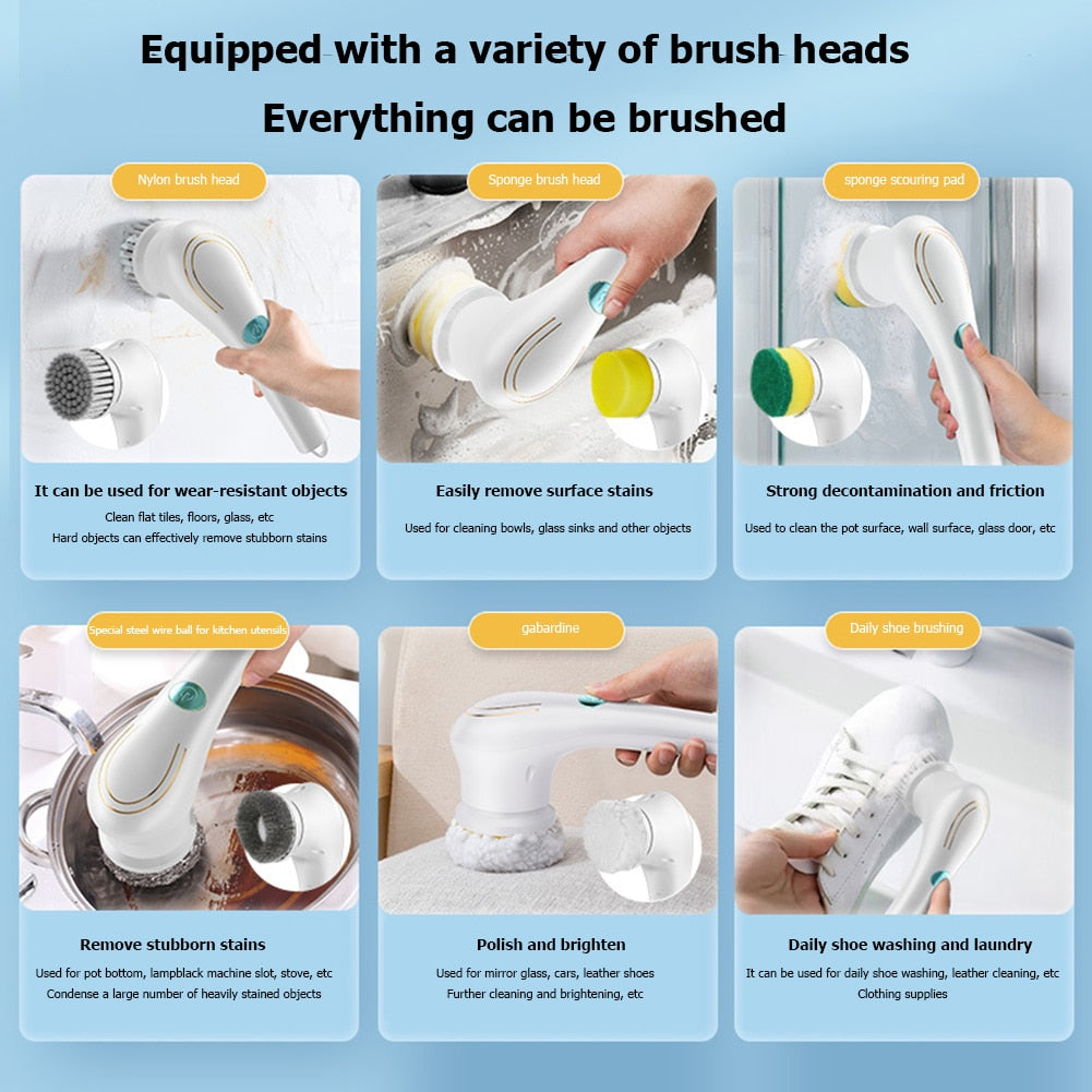 5-in-1Multifunctional Electric Cleaning Brush usb charging Bathroom Wash Brush Kitchen Cleaning Tool Dishwashing Brush Bathtub - MIRKATS