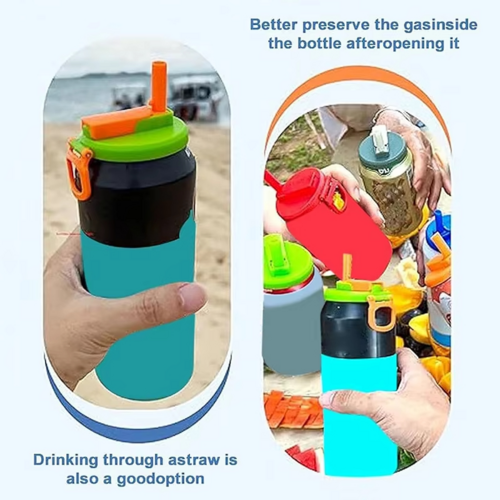 4 Pack Reusable Silicone Soda Can Lid Covers with Straws for Soda Cans