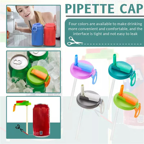 4 Pack Reusable Silicone Soda Can Lid Covers with Straws for Soda Cans