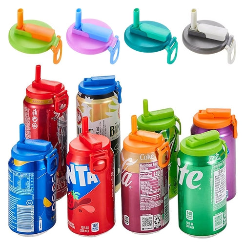 4 Pack Reusable Silicone Soda Can Lid Covers with Straws for Soda Cans